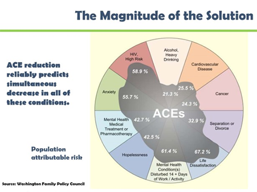 逆境的小児期体験（ACEs）が健康に及ぼす影響を示したグラフ